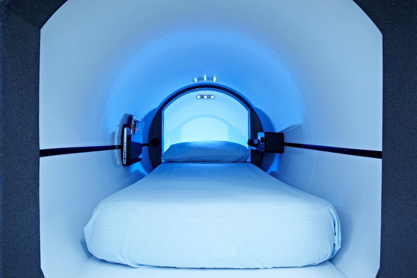 Inside a Podtime sleeping capsule. The company counts Facebook among its customers