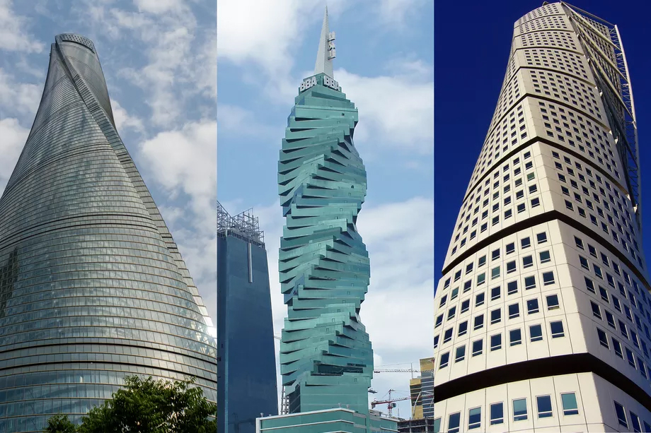 Shanghai Tower, F&F Tower, and Turning Torso. Photography: Wikipedia via Curbed