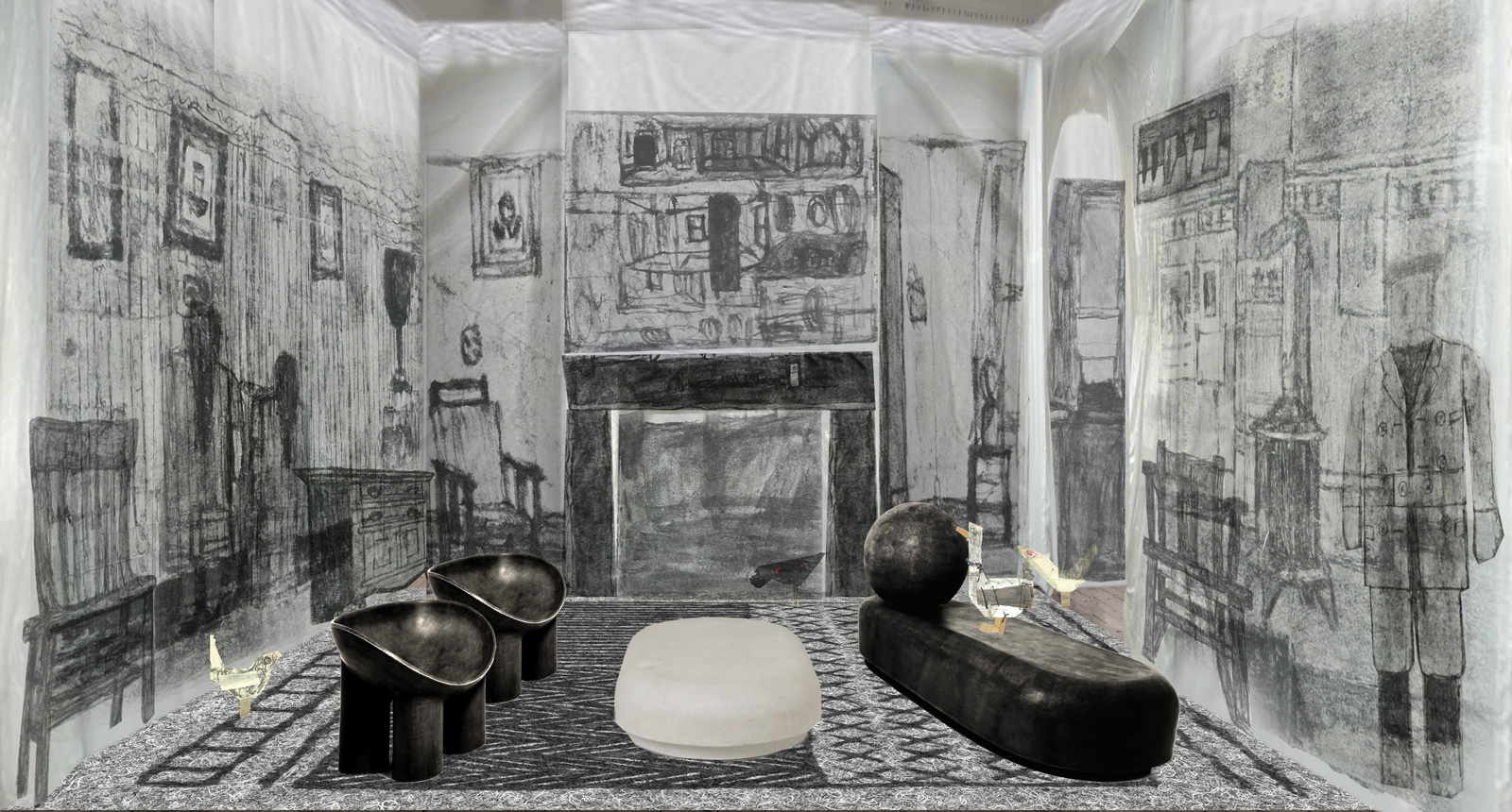 A render of Faye Toogood's 'Drawing Room' at Somerset House. Courtesy of London Design Festival