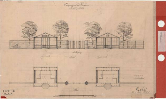 Jacobsen's original drawings for the pavilions