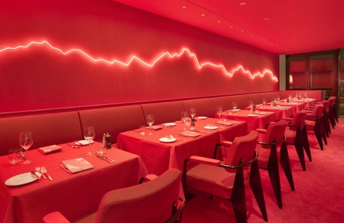 Rolf Sachs mixes neon and red hot hues inside Zurich restaurant Saltz