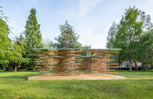 Five Line Projects creates a pavilion of bamboo pinwheels in London’s Museum Gardens