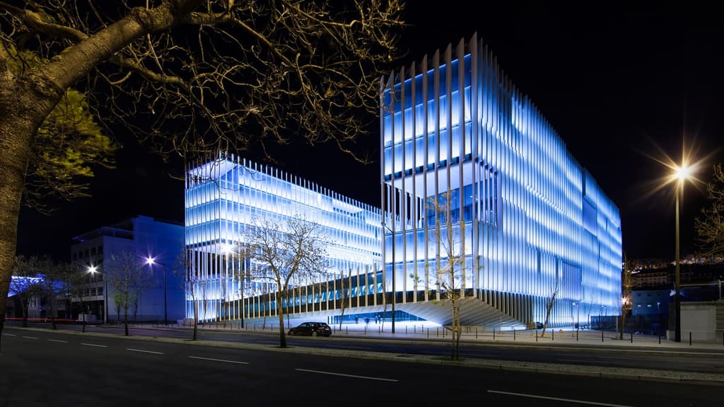 Energias de Portugal headquarters in Lisbon at night