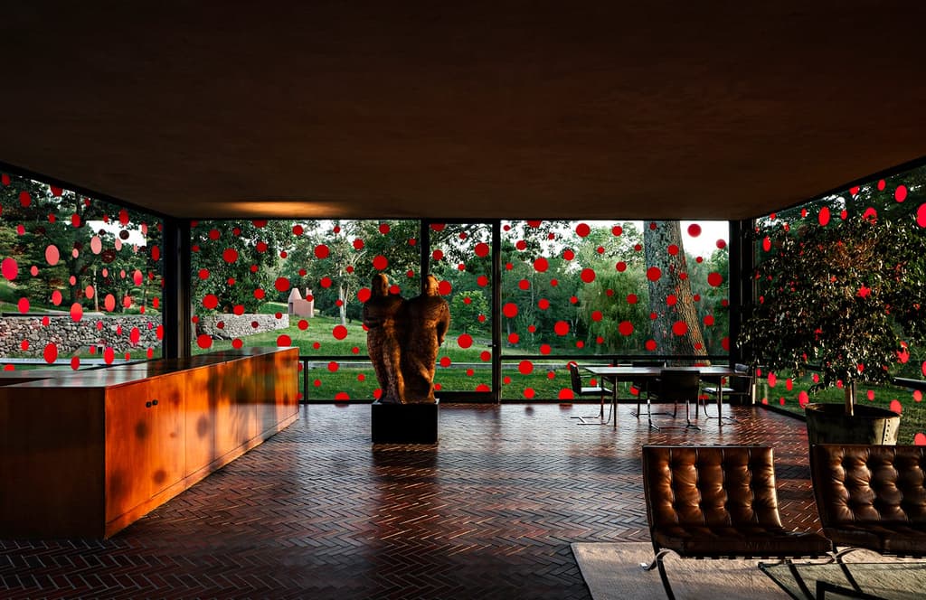 Yayoi Kusama's polka dot installation at Glass House