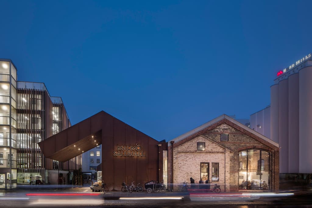 A derelict freight depot is transformed into a food market in Sweden