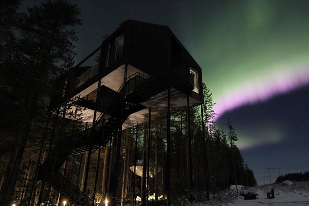 7th-room-Treehotel by Snohetta, which has views of the Northern Lights in winter and midnight sun in summer