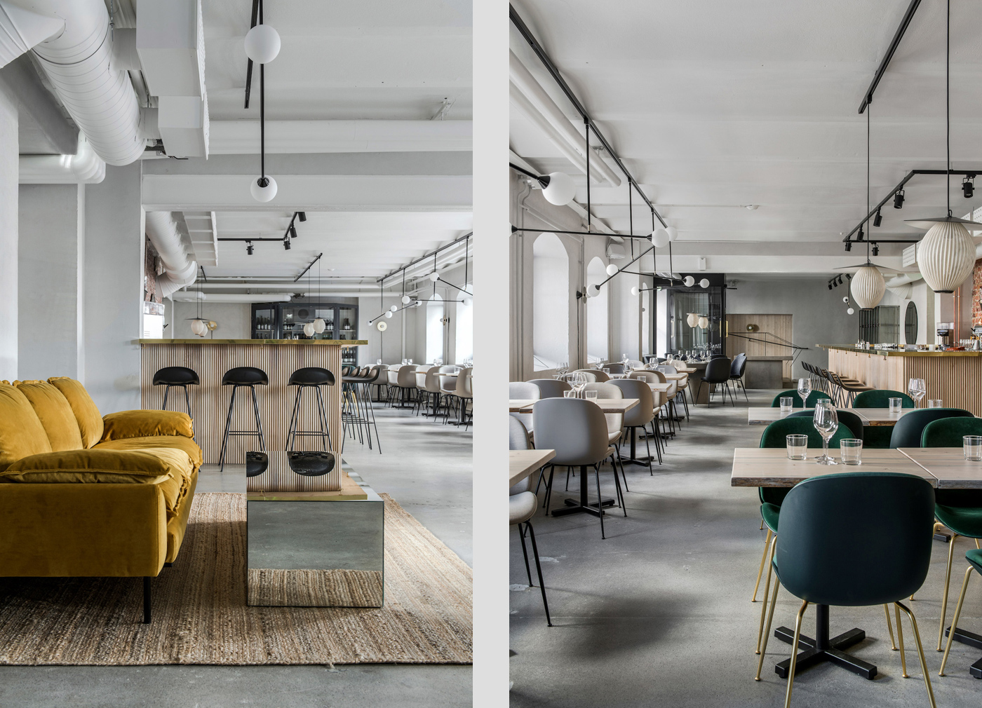 Muted tones set the scene inside Helsinki's Maannos restaurant