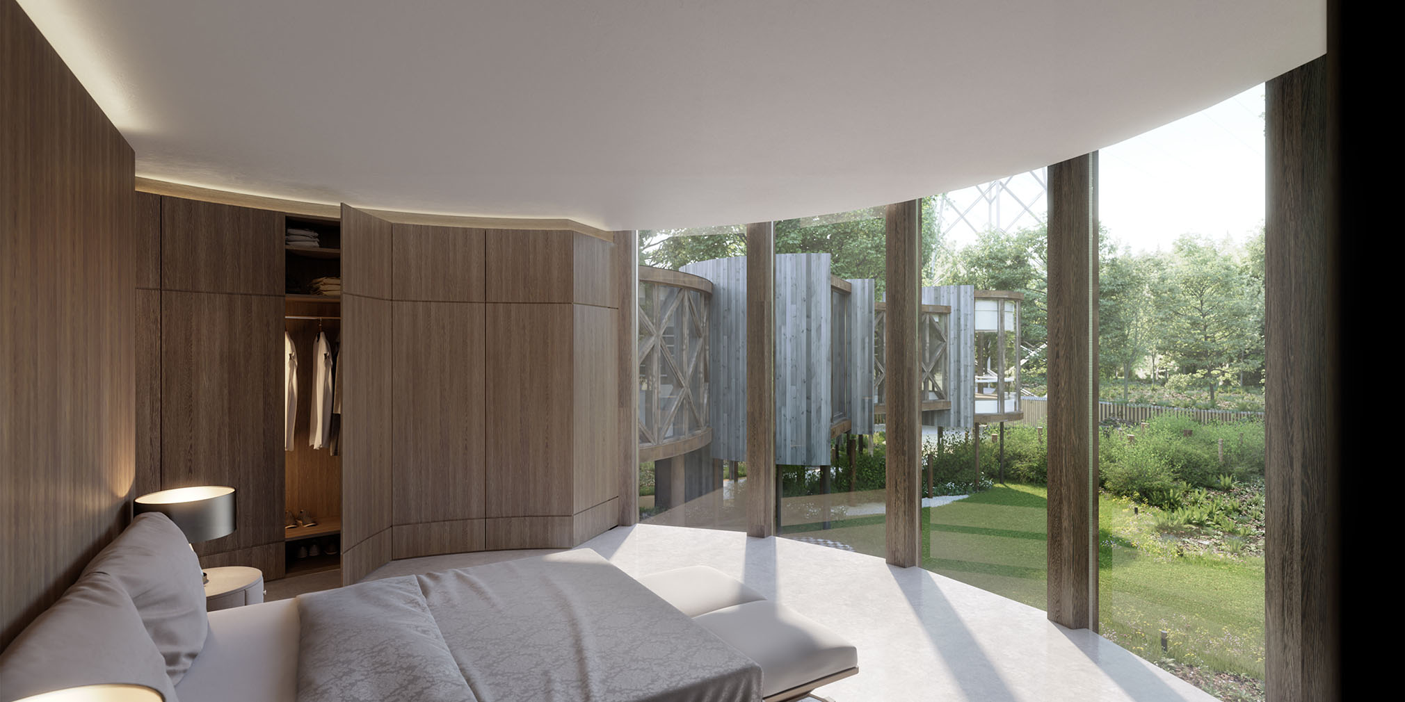 Interior visualisation of unbuilt treehouse home with planning permission hits the market in Ewes, Gloucestershire