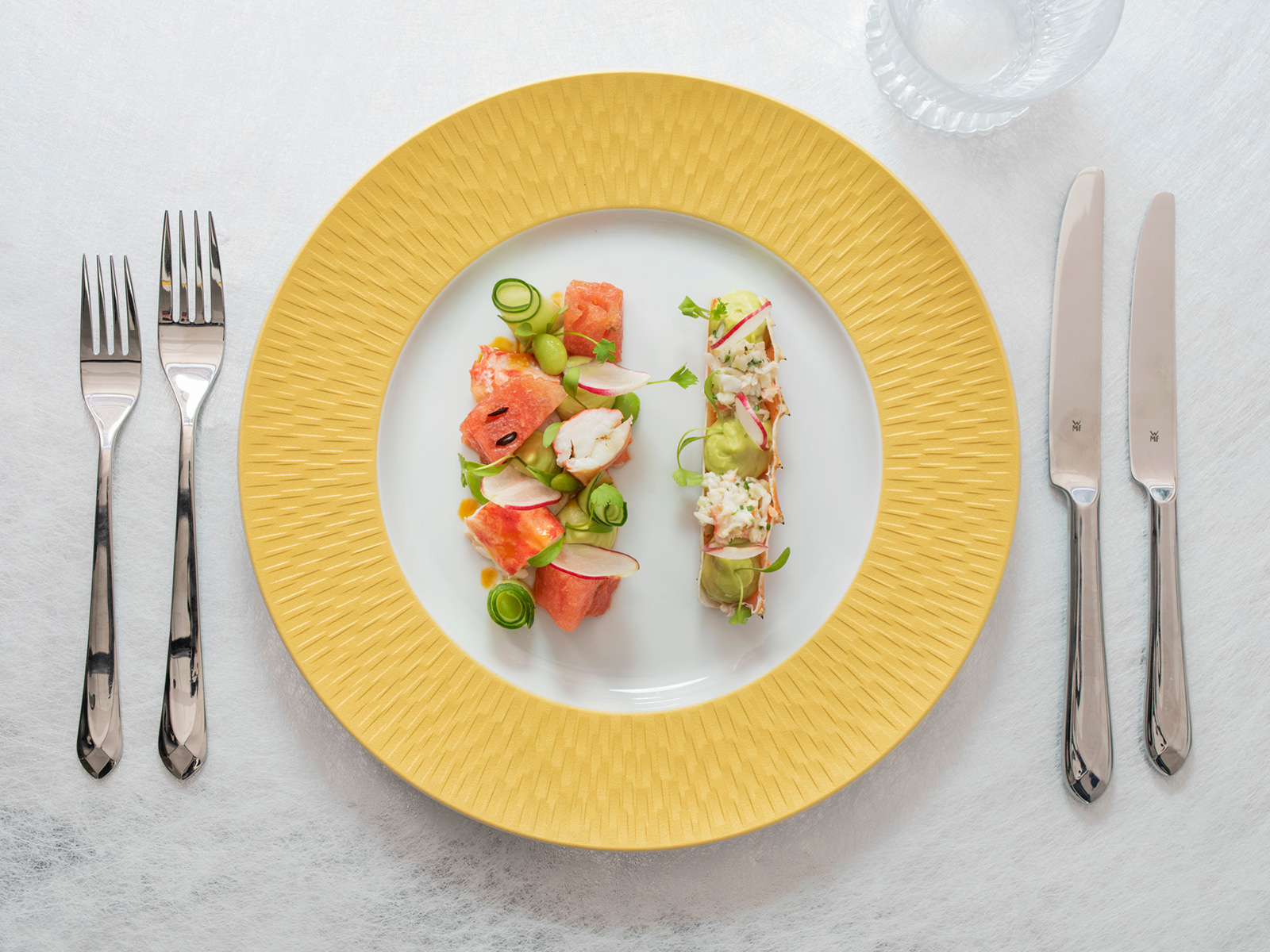 Alaskan snow crab salad with watermelon, radish and lobster dressing. Courtesy of Brasserie of Light