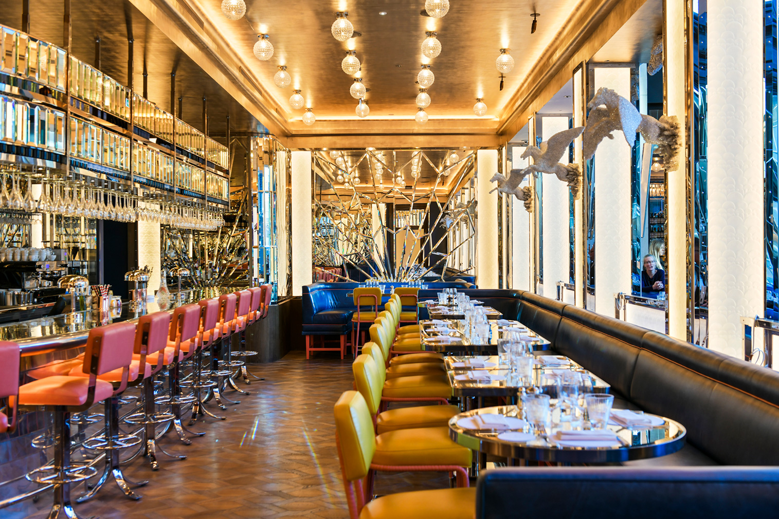 Selfridges’ Brasserie of Light features a 24-ft-tall flying horse by Damien Hirst