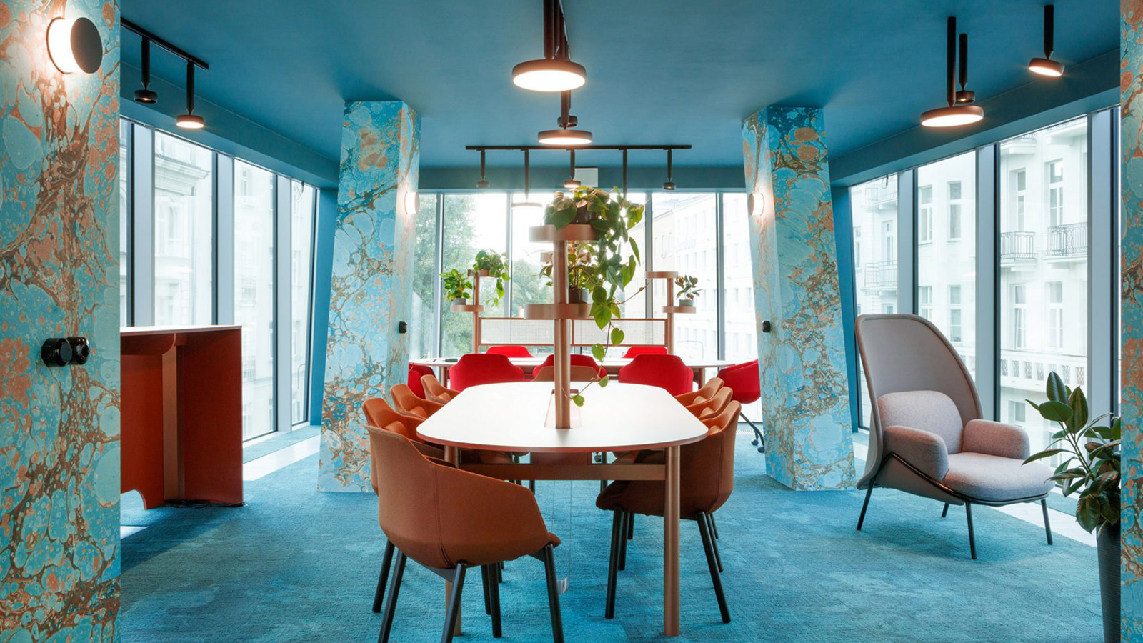 Move over millennial pink... Warsaw’s Nest coworking space is drenched in aqua blue