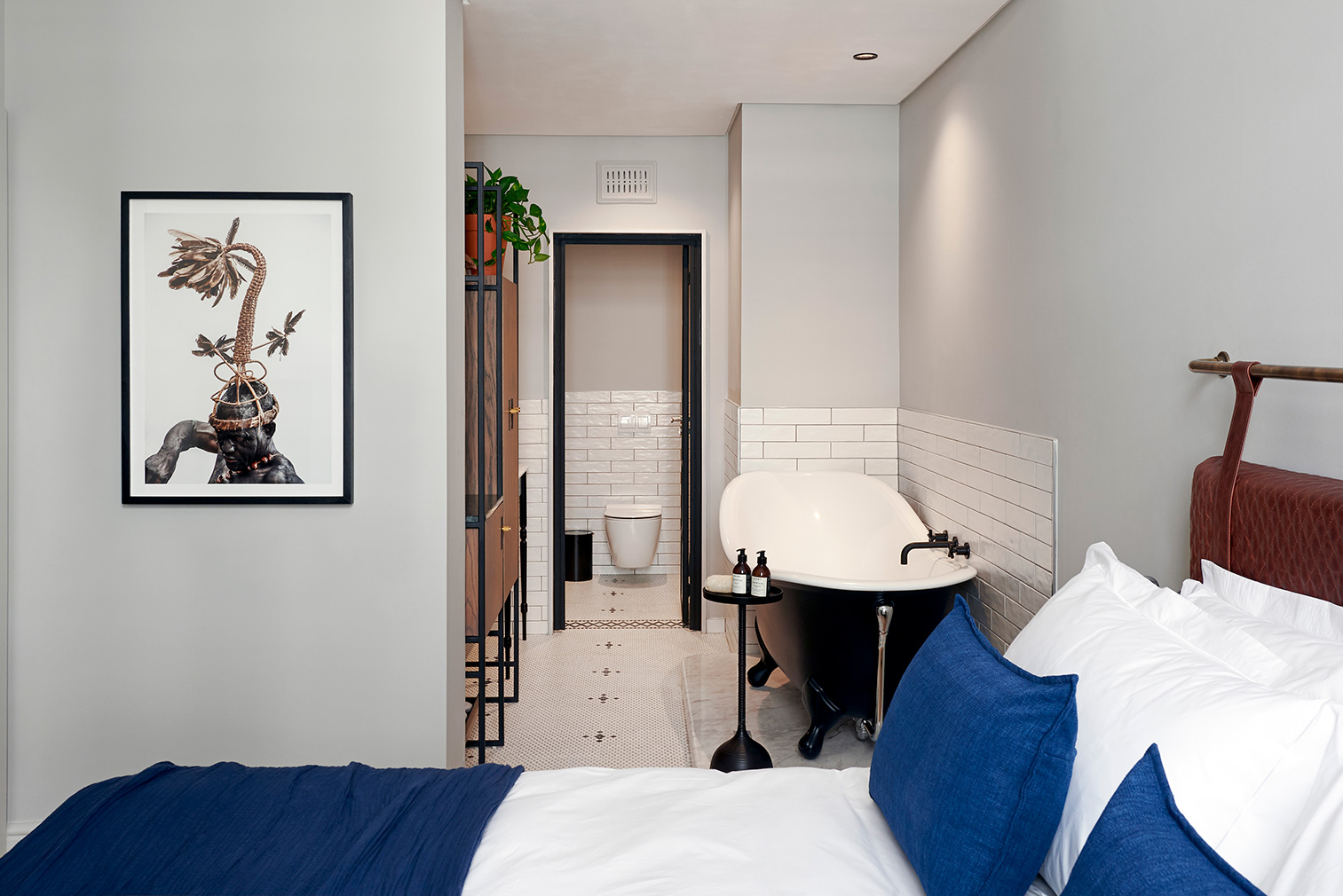 A bedroom suite inside Cape Town’s Gorgeous George boutique hotel 