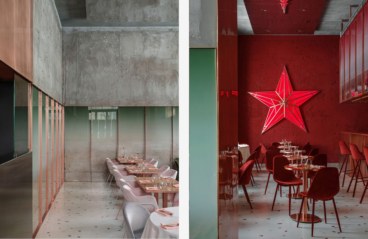 Pastel and concrete reigns supreme at Moscow’s Pink Mama restaurant