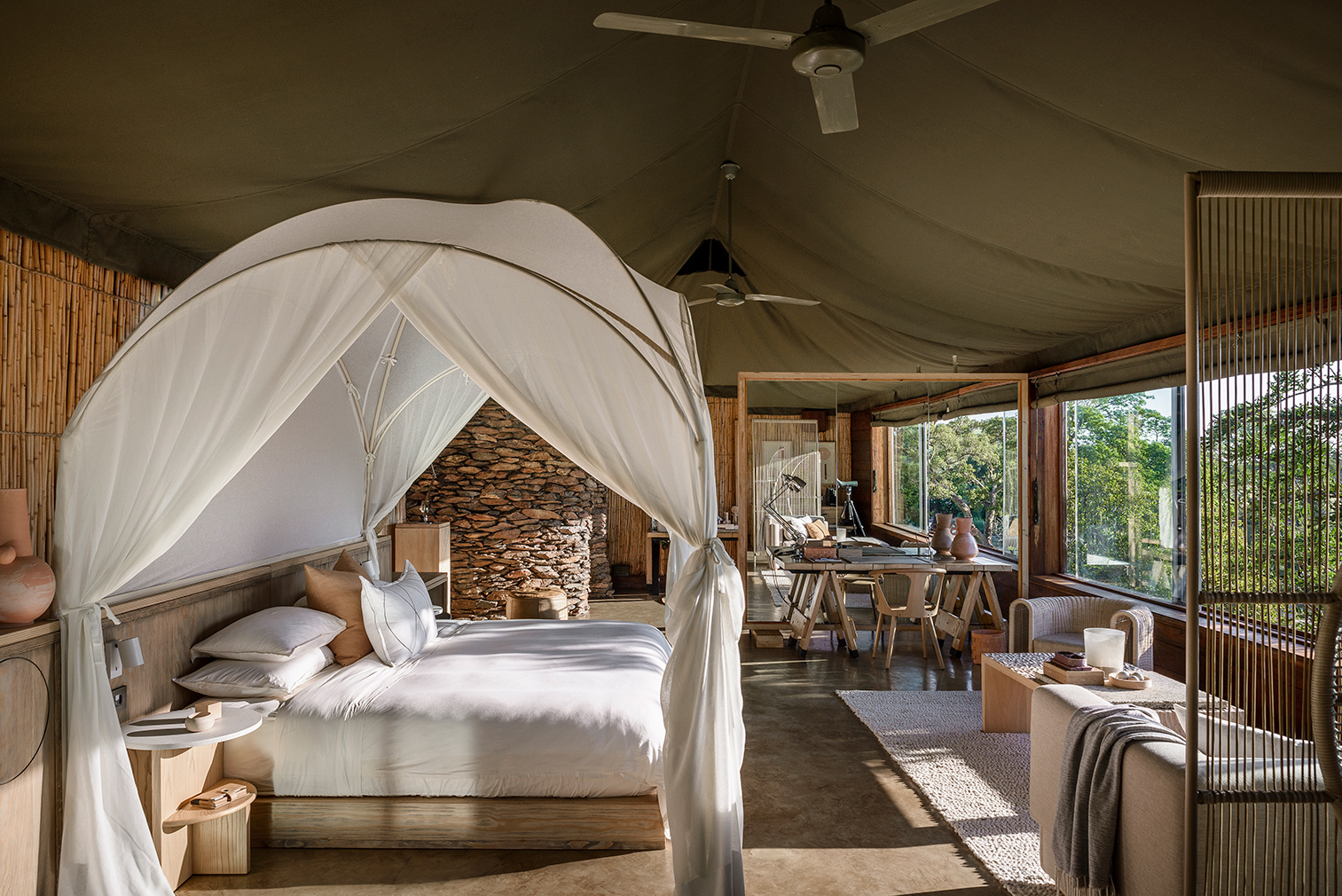 Singita Faru Faru tented bedroom suite. Photography: Adriaan Louw