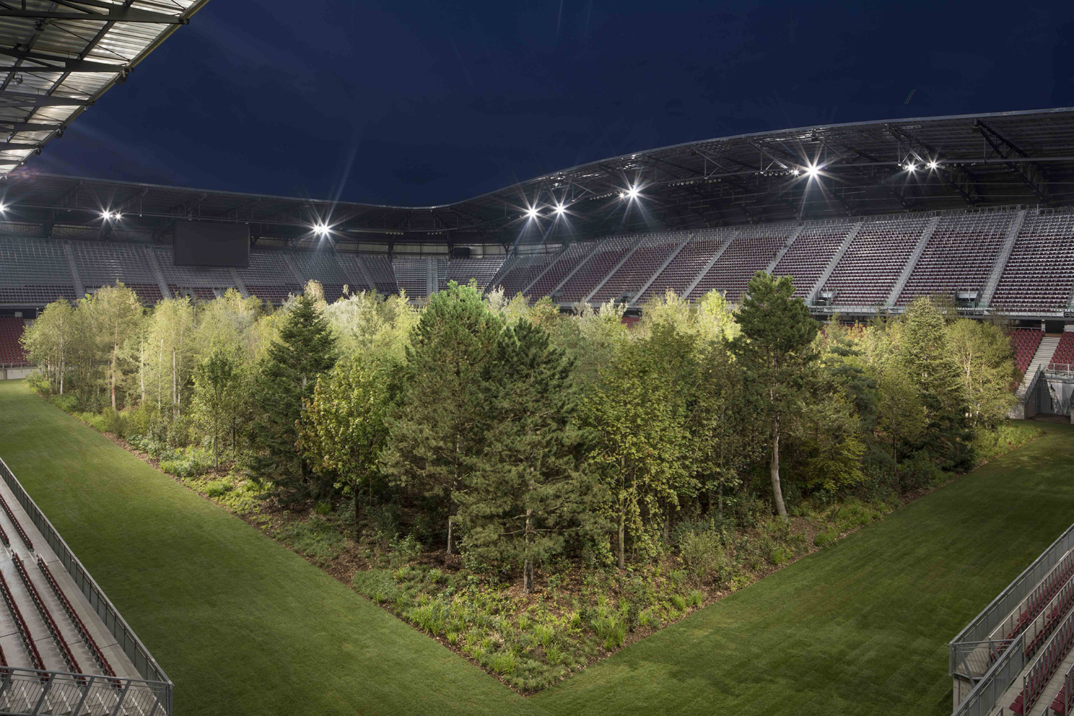 Artist Klaus Littmann fills an Austrian football stadium with 300 trees