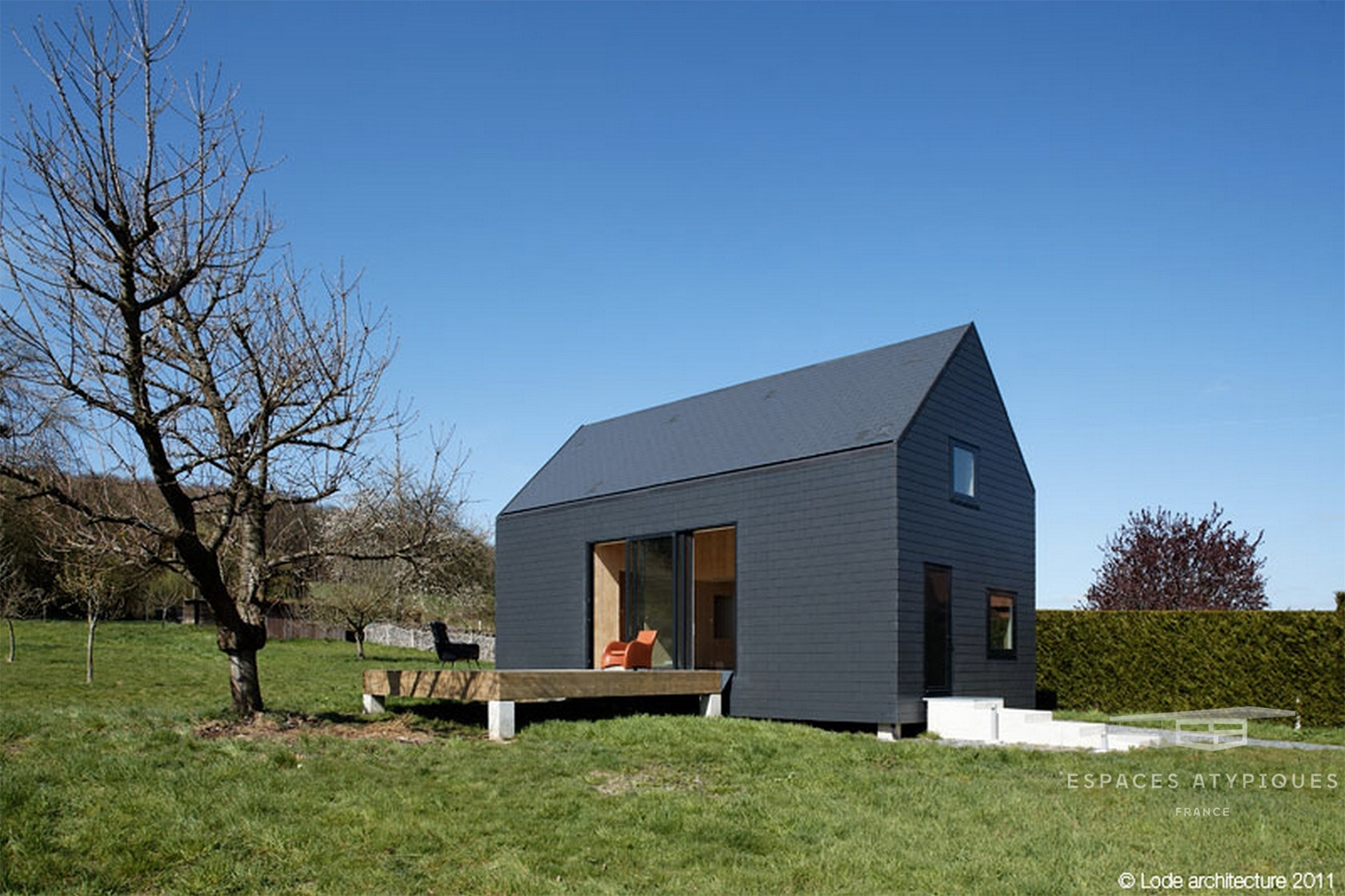 A monochrome cabin hits the market in Normandy for €300k