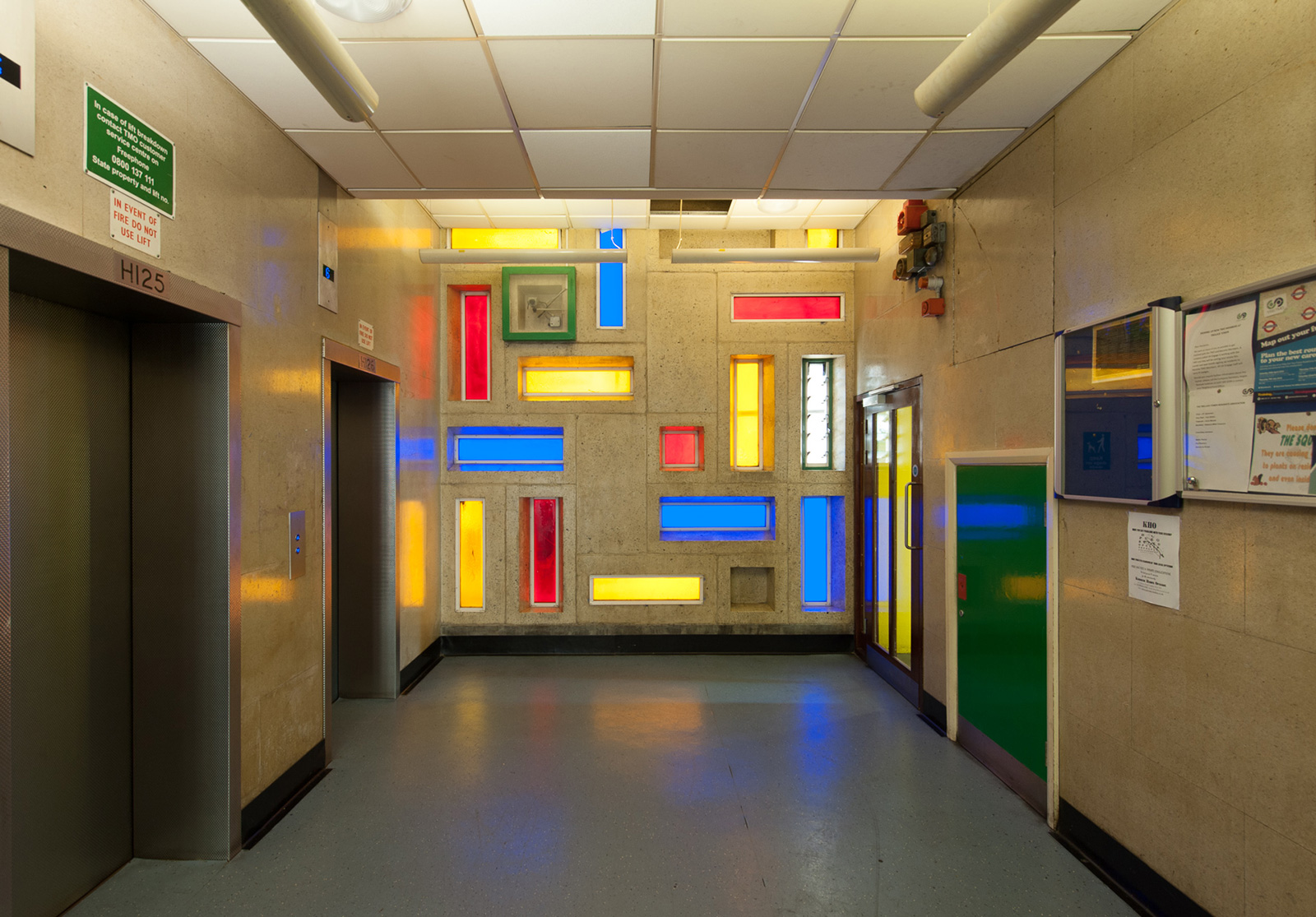 The colourful entrance at Trellick Tower