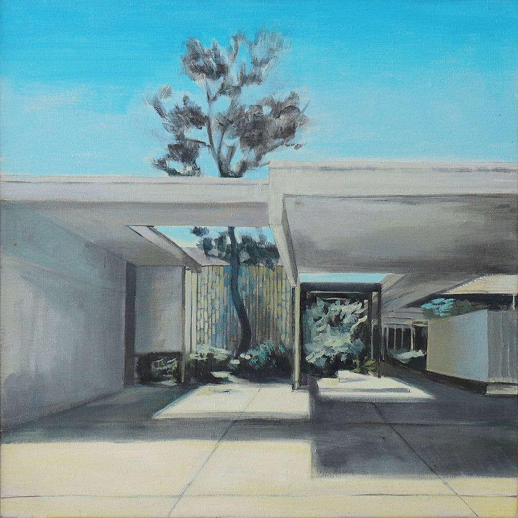 Pine, by Bea Sarrias. 50 x 50 cm. Acrylic on canvas. Mariners Medical Arts Building, Newport Beach (CA), designed by Richard Neutra (1963).