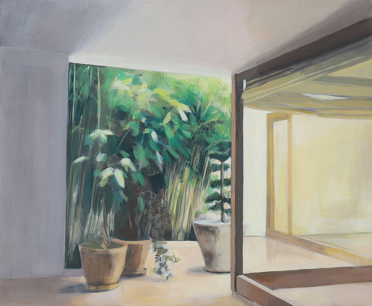 Patio Coderch, by Bea Sarrias. 60 x 73 cm. Acrylic on wood. Zóbel House by José Antonio Coderch, in Sotogrande (Madrid), built between 1970 and 1972.