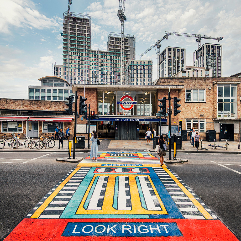 There’s an eye-catching new addition to West London’s streetscape – French designer Camille Walala has installed a pair of colourful patterned crosswalks at White City Place.