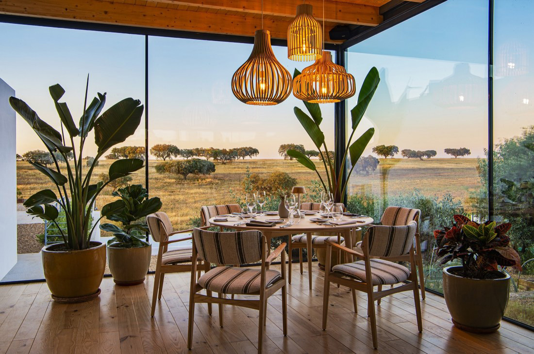 Herdade da Malhadinha Nova restaurant overlooks rolling hills