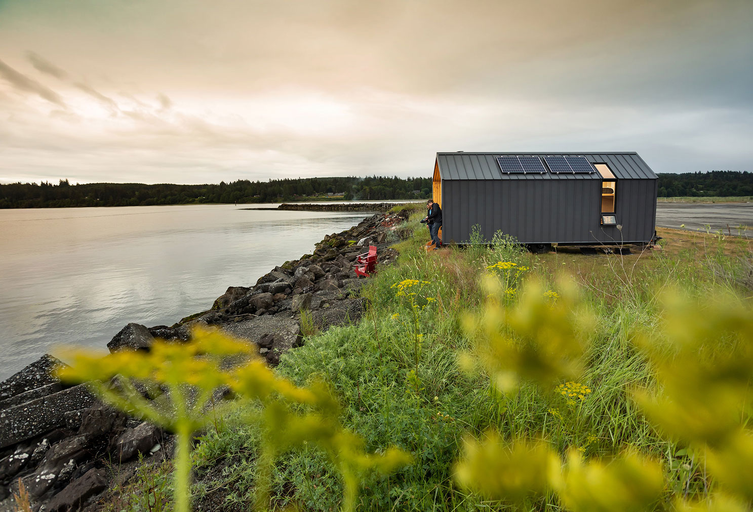 Modern Shed has released a towable prefab cabin, complete with a gable roof and wood-burning stove