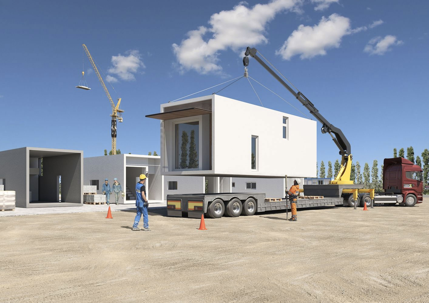 The concrete prefab can be constructed without foundations, meaning the 45 sq m building can be tranported by lorry and remounted as necessary.